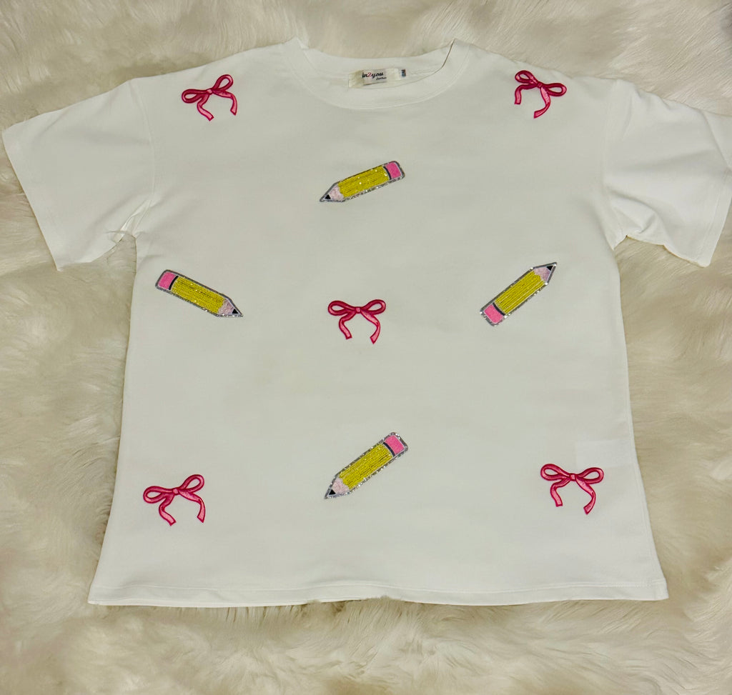Oversized pencils & bows tee