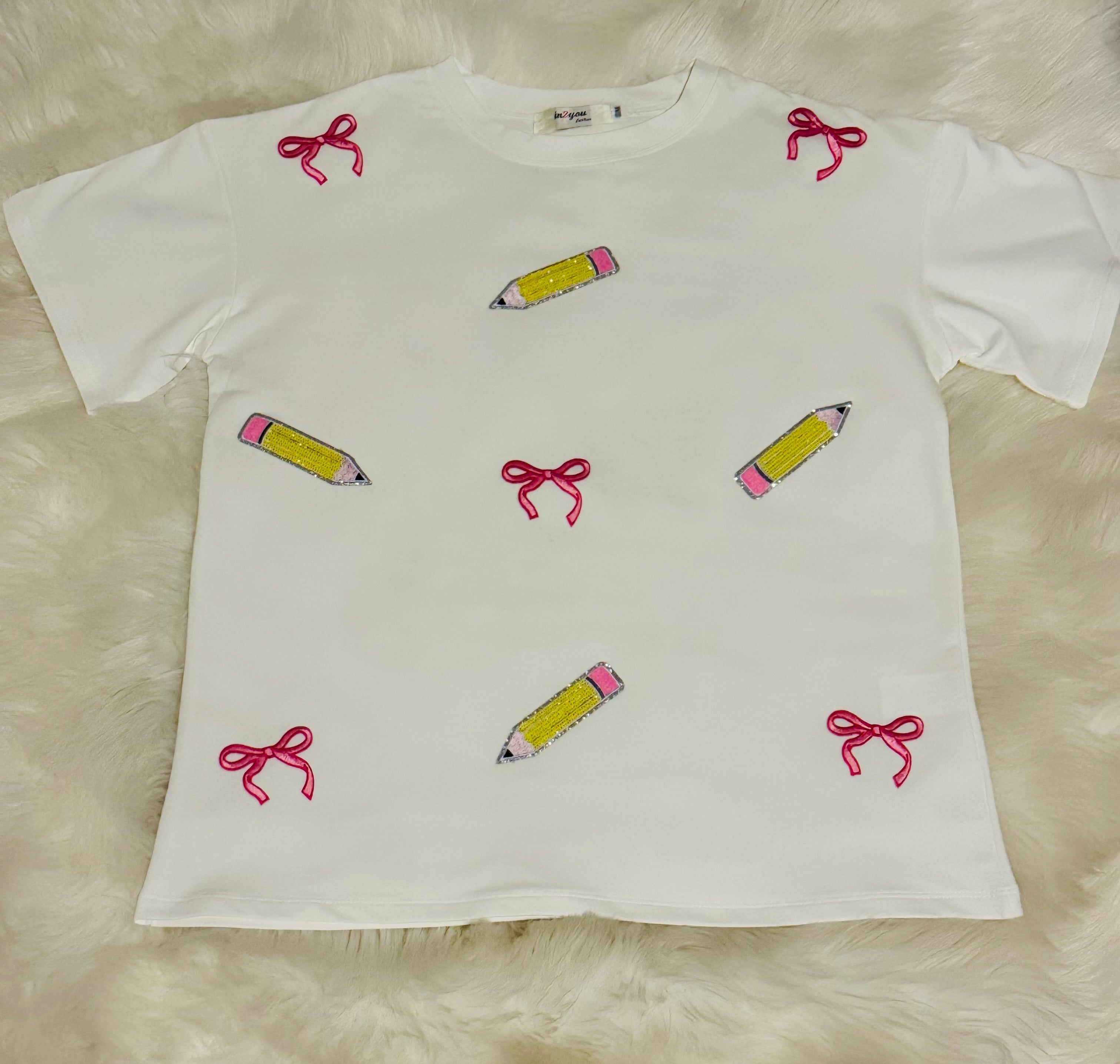 Oversized pencils & bows tee