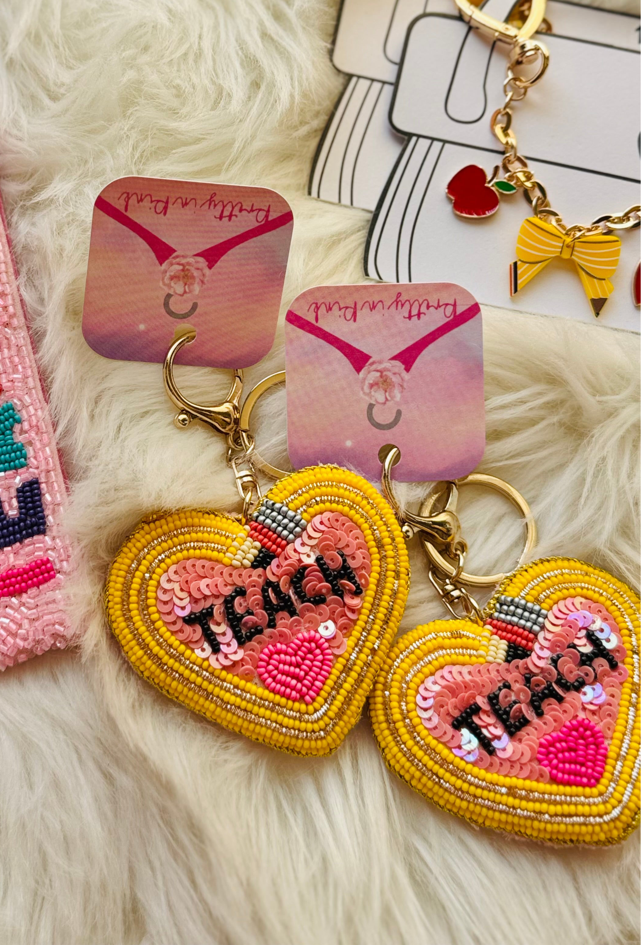 💖Puffy Sequin Pencil Teach Keychain ✏️