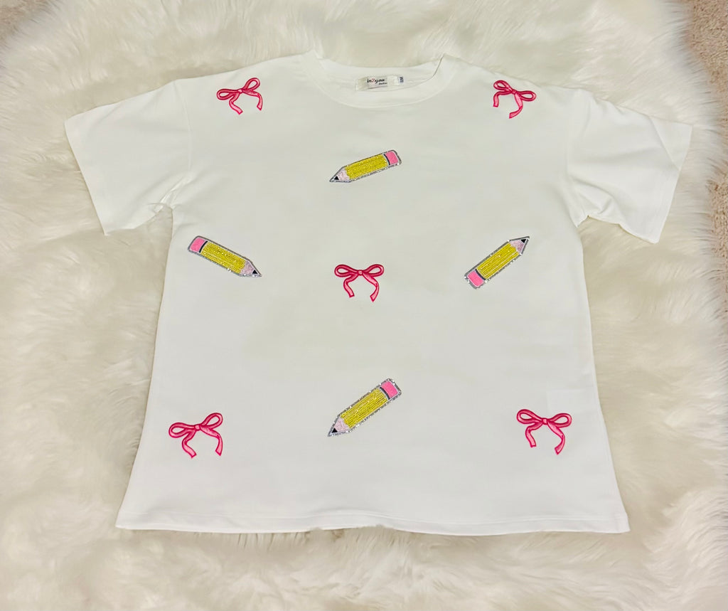 Oversized pencils & bows tee