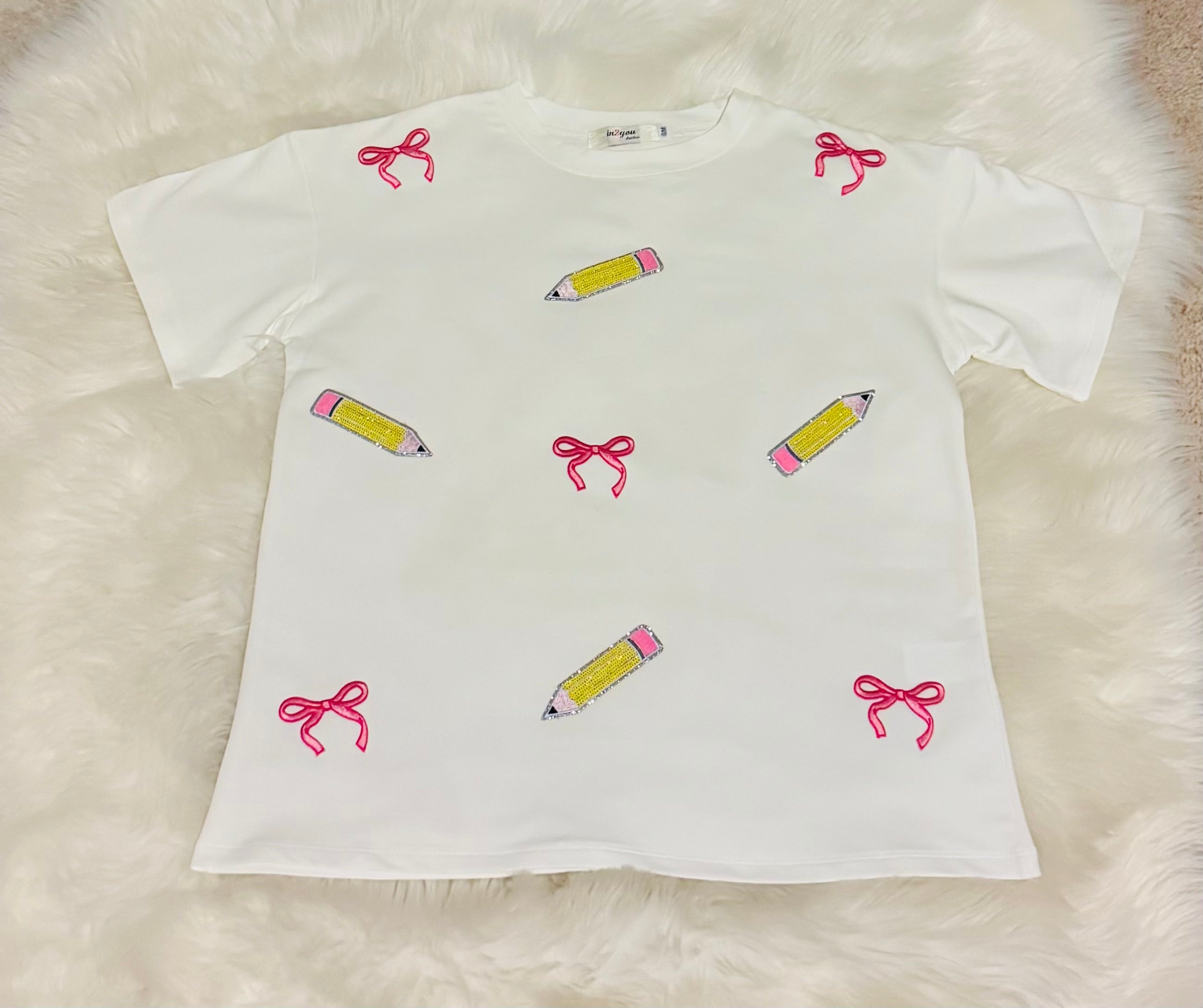 Oversized pencils & bows tee