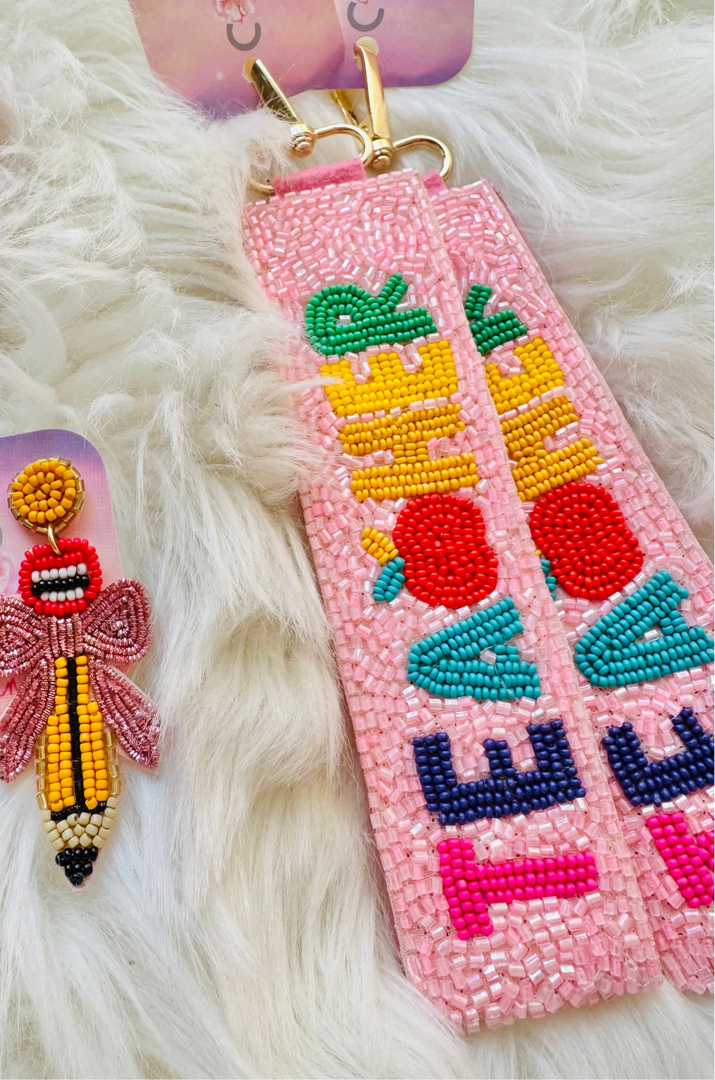 teacher beaded wristlet keychain