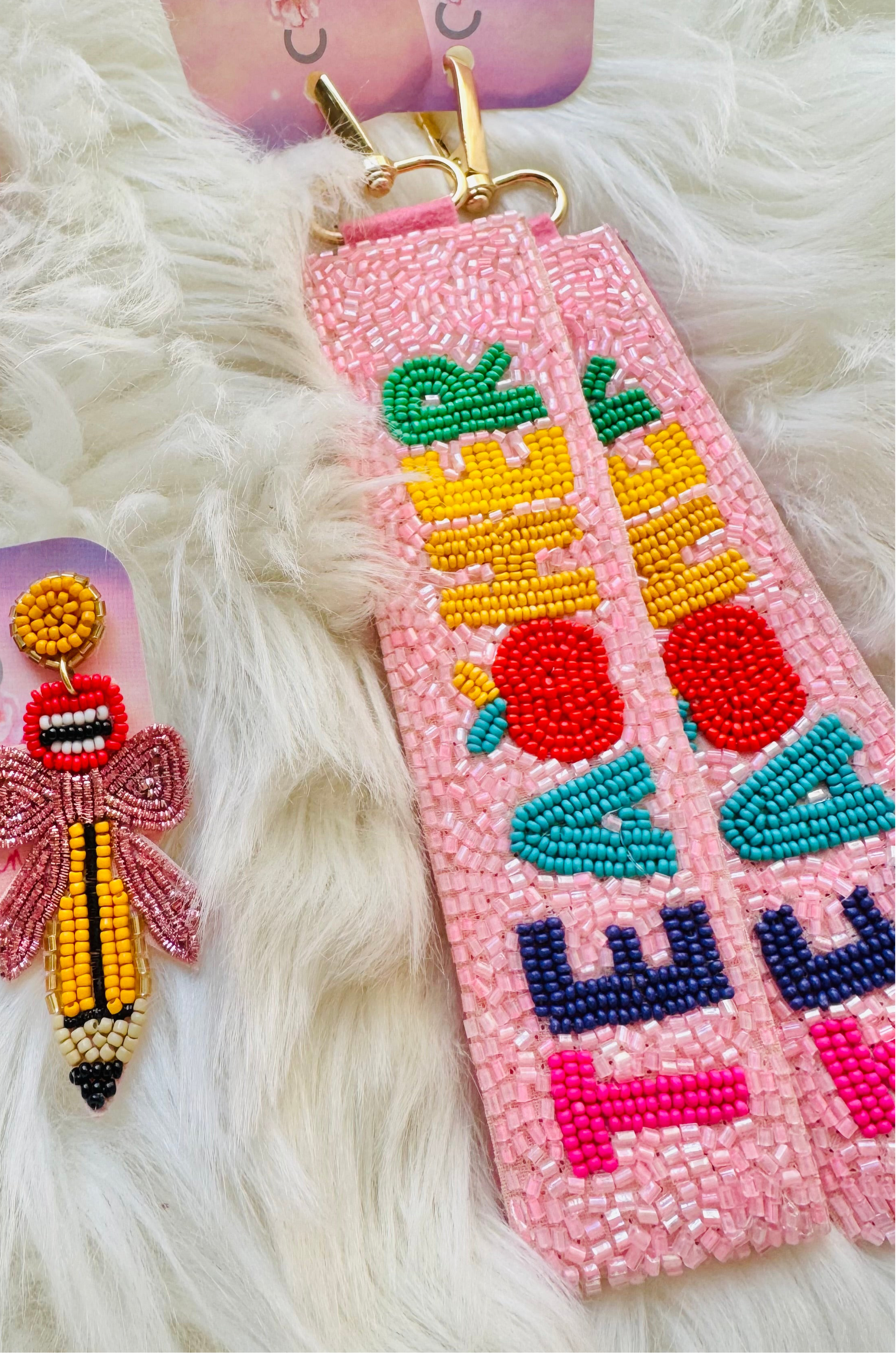teacher beaded wristlet keychain