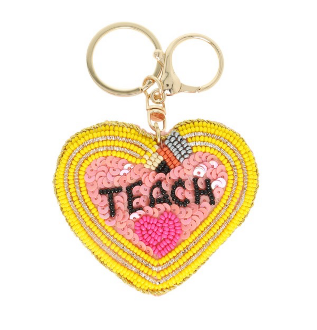 💖Puffy Sequin Pencil Teach Keychain ✏️