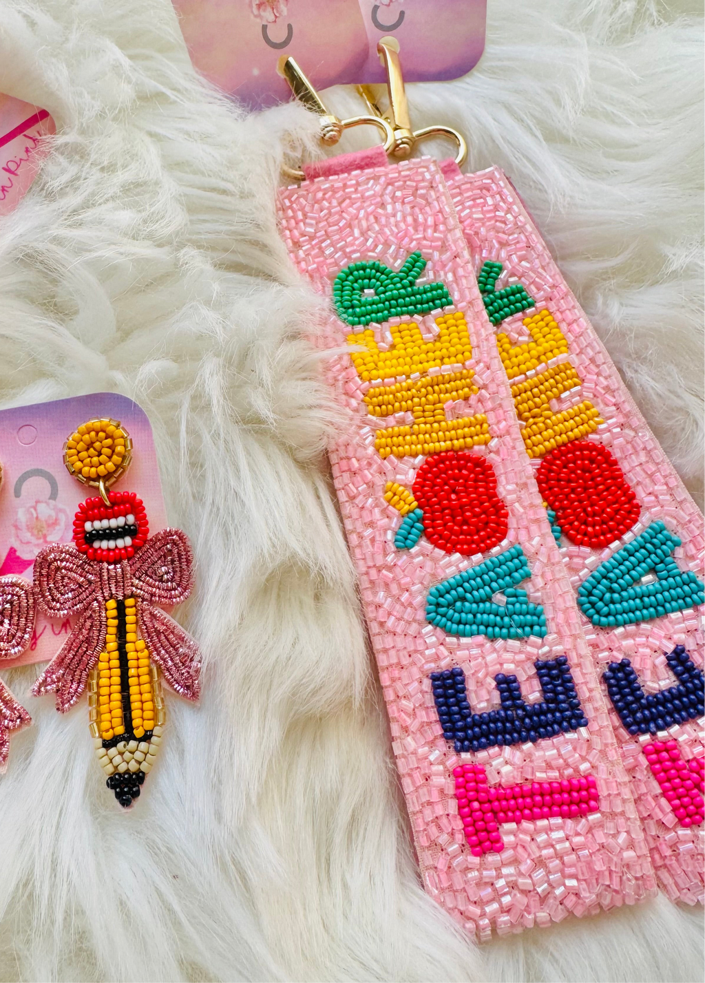 teacher beaded wristlet keychain